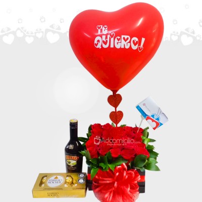 Dulce Rosas Dia de la Mujer Caja de Rosas con Chocolates y Baileys en Corazón A Domicilio En Medellin