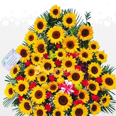 Arreglo Floral de Girasoles, Rosas y Fruta a Domicilio en Manizales