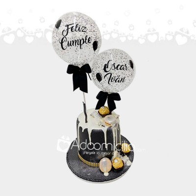 Torta Chorreado Negro Con Mini Globos Burbuja Personalizados Sabor Naranja 10 Porciones A Domicilio En Cali Pedido Con 2 Dias De Anticipado