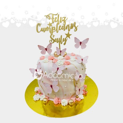 Marmoleada con Mariposas y Topper Torta Sabor Chocolate 30 Porciones A Domicilio En Cali Pedido Con 2 Dias De Anticipado