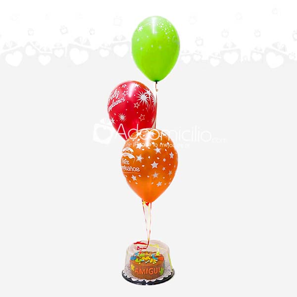 Torta Decorada Con Globos Sabor Naranja para 10 Porciones 