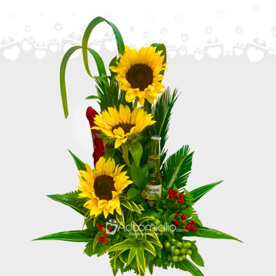 Arreglo Foral Con Girasoles Y Cerveza A Domicilio En Cali Pedido Con Un Día De Anticipación 