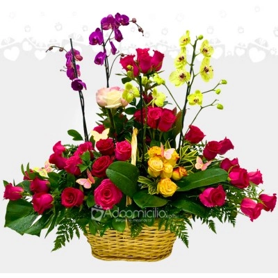 Arreglo Floral Con Rosas Y Orquídeas A Domicilio En Cali Pedido Con Un Día De Anticipación 