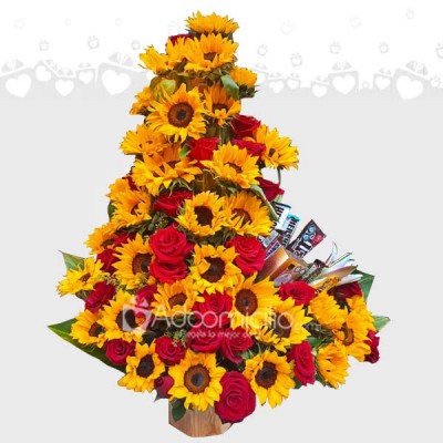 Arreglo Floral Premium De Girasoles Y Rosas Para Amor Y Amistad A Domicilio En Cali 