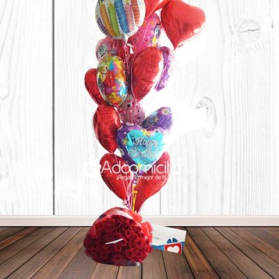  Bouquet de rosas + globos metalizados con helio Regalos de Amor y Amistad Cali