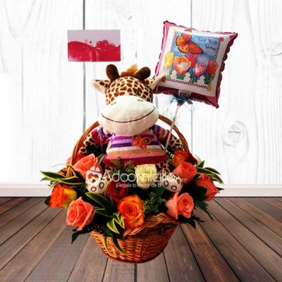 Arreglos Florales Cali Cesta de Rosas con Peluche 