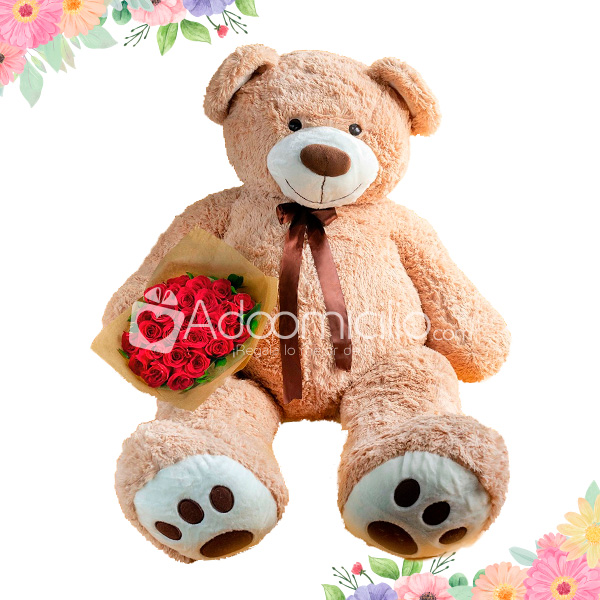 peluche grande con chocolates y rosas 