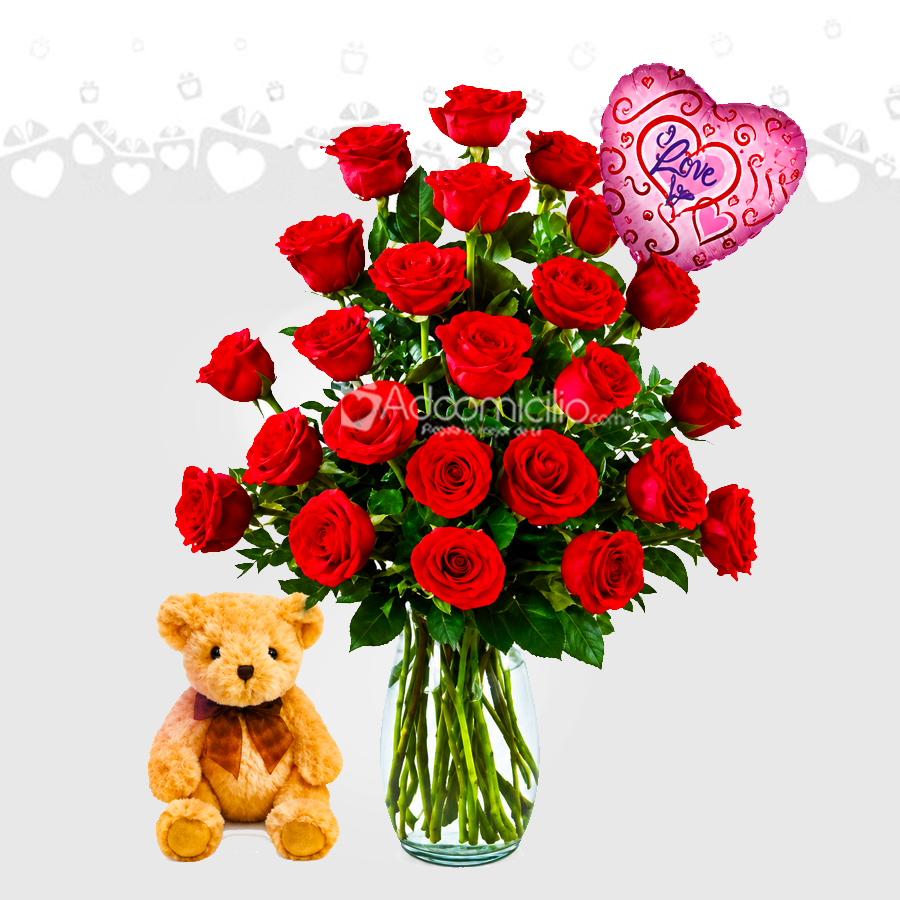 Florero Con Rosas Y Peluche A Domicilio En Cali 