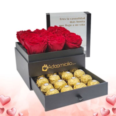 Linea De Lujo Caja De Rosas Preservadas Por 9 Y Chocolates Regalos San Valentin A Domicilio En Cali