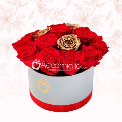 18 Rosas Preservadas Rojas y Doradas Regalos Dia de la Mujer a Domicilio en Cali