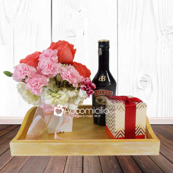 Regalos San Valentin Cali Set de rosas 2 con licor y trufas