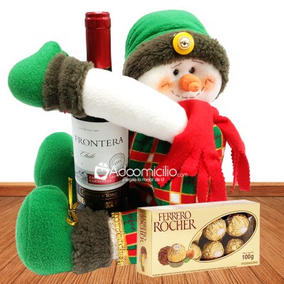 Regalos de navidad a domicilio en cali Muñeco de nieve navideño vino y chocolates