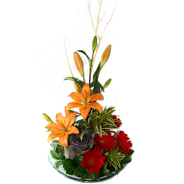 Arreglo Floral con Lirios en Plato Artesanal Flores a domicilio en Bogota