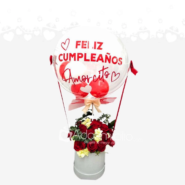 Arreglo con Flores y Globo Burbuja Personalizado A Domicilio En Bogotá