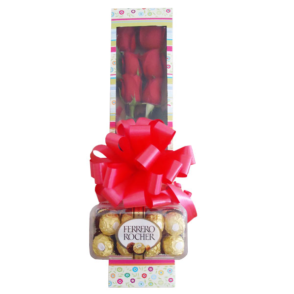 Caja de rosas por 6 y Ferrero Arreglos florales Cali 