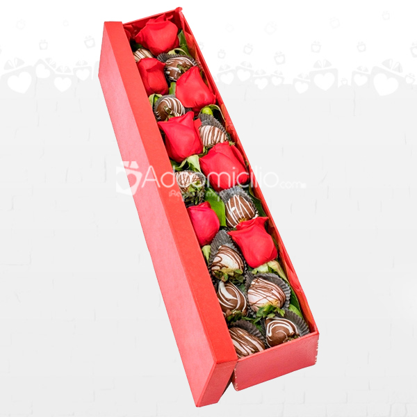 Caja Especial x 6 Rosas + Fresas con Chocolate en Medellín