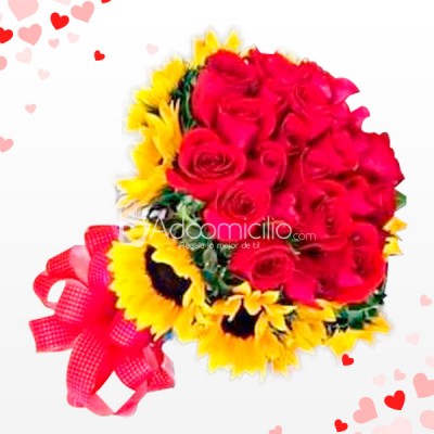 Por Siempre Bouquet De Rosas Con Girasoles Regalos De Amor Y Amistad A Domicilio En Popayan
