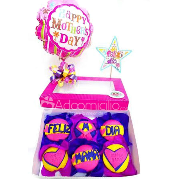 Caja de regalo x 6 cupcakes con globo metalizado Regalos día de la Madre a domicilio en Popayan Pedido con 1 día anticipado