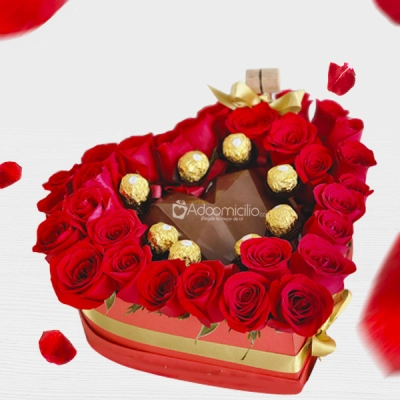 Corazón De Chocolate Rompible Con Rosas Para Amor Y Amistad A Domicilio En Bogotá Pedido Con Un Día De Anticipación  