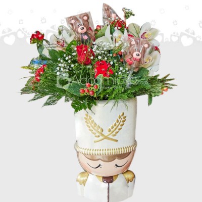 Regalo Merry Soldado ingles en rosas y orquídeas