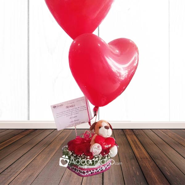 Flores Bucaramanga Caja de Corazon Rosas y Peluche