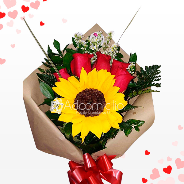 Bouquet Girasol Y Rosas Arreglos Florales Para Amor Y Amistad A Domicilio En Bucaramanga
