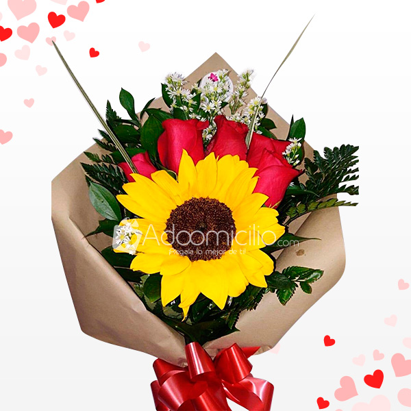 Bouquet Girasol Y Rosas Arreglos Florales Para Amor Y Amistad A Domicilio  En Bucaramanga