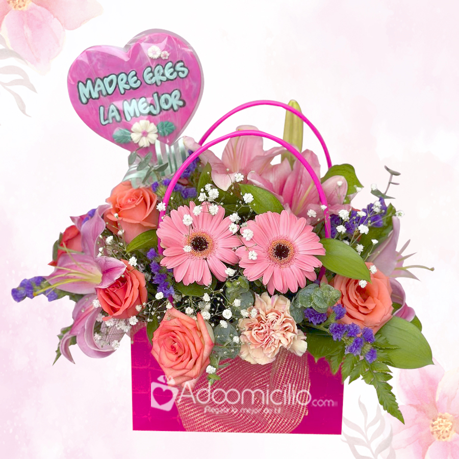Arreglo Floral Con Rosas Y Gerberas Para El Día De La Madre A Domicilio En Bogotá Pedido Con Un Día De Anticipación 
