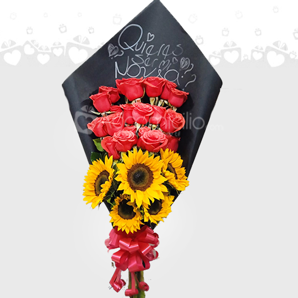 Bouquet De Rosas Y Girasoles Con Mensaje Personalizado Regalos De Amor ...