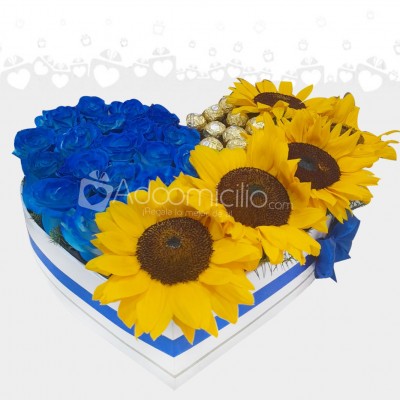 Girasoles Y Rosas Azules Con Chocolates Amor Y Amistad A Domicilio En Cali