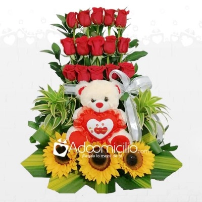 Rosas Para San Valentin A Domicilio En Cali Arreglo Floral Con Peluche