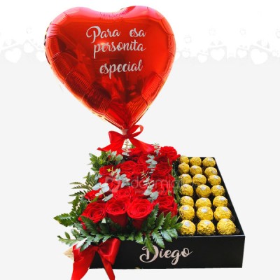 Caja Encantada de Rosas y Ferrero Regalo  de amor y amistad