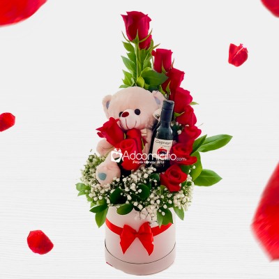 Vino Con Rosas Y Peluche Para San Valentín A Domicilio En Bogotá Pedido Con Un Día De Anticipación 