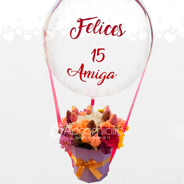Arreglos Con Fruta Para Amor Y Amistad A Domicilio En Bogotá Rosas, Fresas Con Chocolate Y Globo Burbuja Con Mensaje Personalizado Pedido Con Un Dia 
