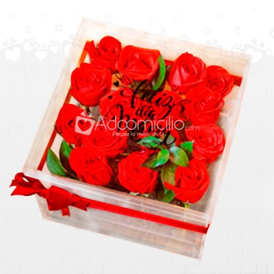 Caja De Rosas x 20 En Acrílico Con Mensaje Personalizado A Domicilio En Bogotá