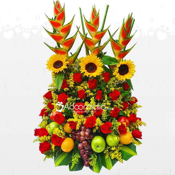 Arreglo Floral con Girasoles, Heliconias y Frutas A Domicilio en Manizales