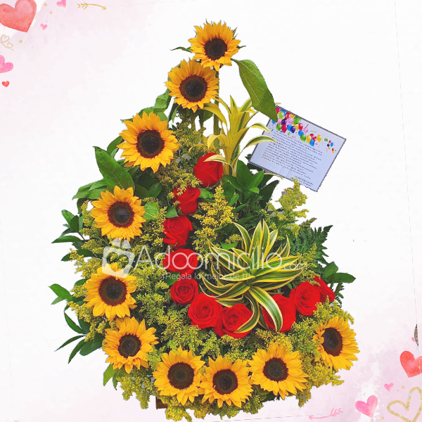 Arreglo Floral Girasoles Y Rosas Regalos Para Amor Y Amistad A Domicilio En  Manizales