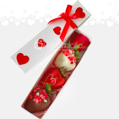 Caja x3 Fresas Bañadas En Chocolate y Rosa a Domicilio Armenia Pedido Con Un Dia De Anticipación