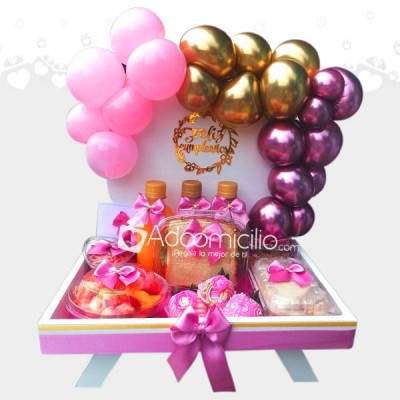 Hermoso Desayuno Sorpresa para Mujer con Arco de Globos Regalos a Domicilio Pedido con un dia de Anticipado