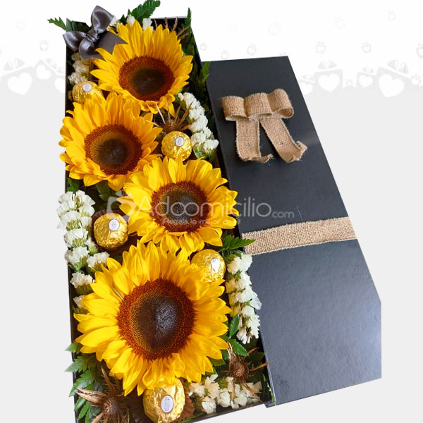 Caja girasoles y chocolates Para Celebrar en día del padre