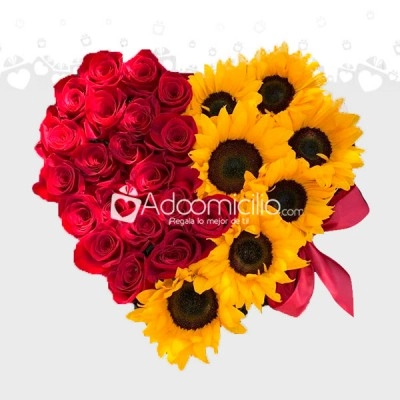 Corazón en rosas rojas y girasoles Regalo dia de la madre