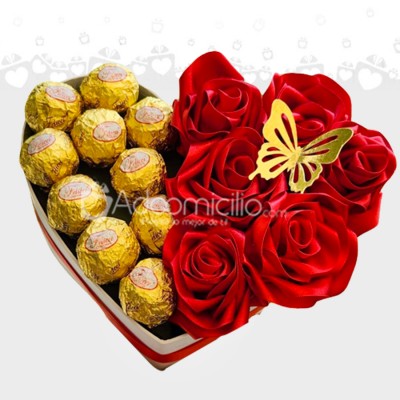 Corazón Con Chocolates y Flores San Valentín a Domicilio Villavicencio Pedido Con Un Dia De Anticipación  