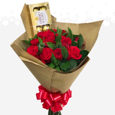 Bouquet  De Rosas Rojas Con Chocolate Para Regalar El Dia De La Mujer