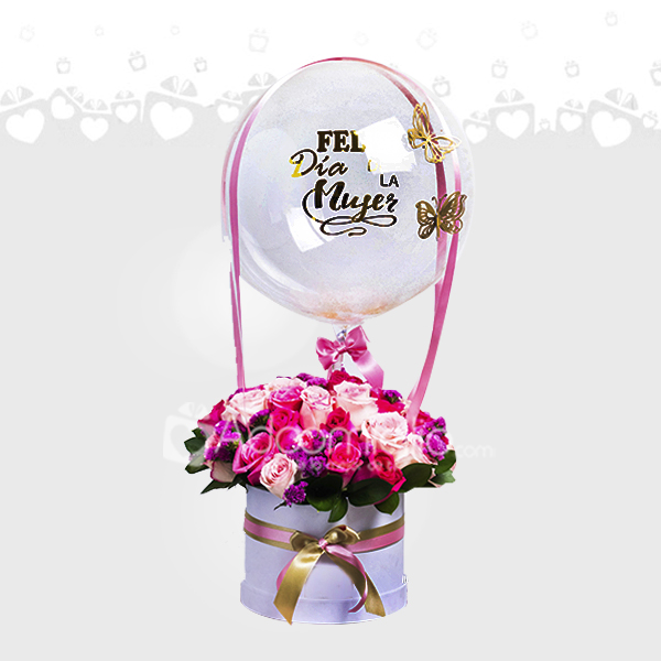 Arreglo floral con Globo burbuja Regalo día de la mujer