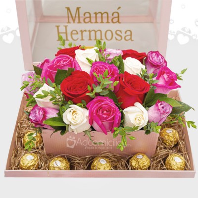 Arreglo Floral Con Rosas Y Chocolates Para Mamá A Domicilio En Medellín 