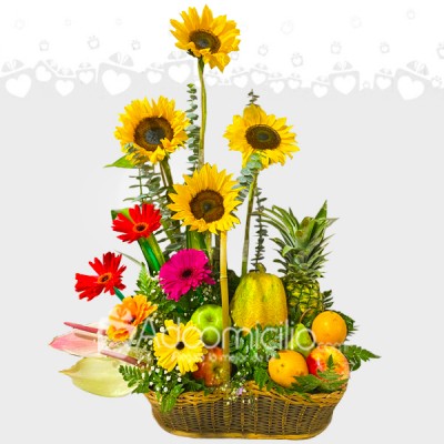 Canasta De Frutas Y Girasoles Para El Día De La Madre A Domicilio En Cali 