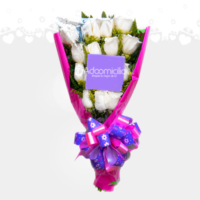 Bouquet x12 Rosas Blancas A Domicilio En Cali 